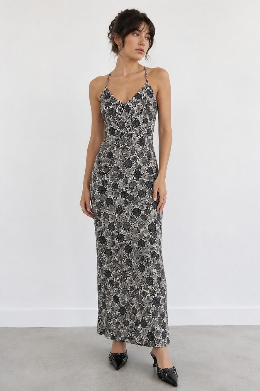 Jonathan Martin Y2K Black Floral Slip Maxi Dress Dark Romantic Whimsigoth Sz 7 - Picture 1 of 9